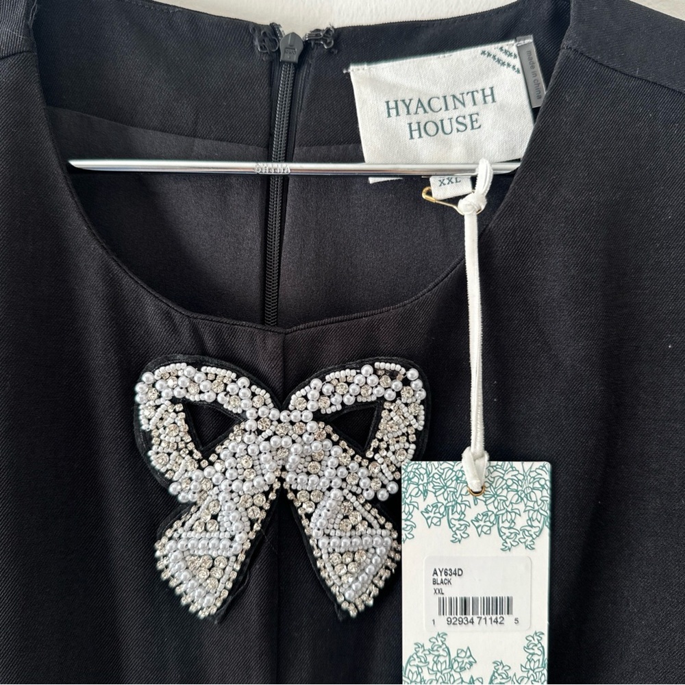 NWT Hyacinth House Beaded Bows‎ Bernadette Mini Dress Black Women's XXL - Picture 2 of 10
